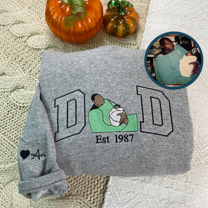 Custom Embroidered Full-Color Dad and Son Photo Sweatshirt Hoodie