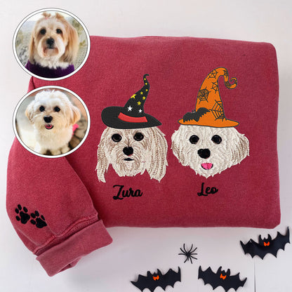 Custom Embroidered Full-Color Dog Sweatshirt with Halloween Witch Hat