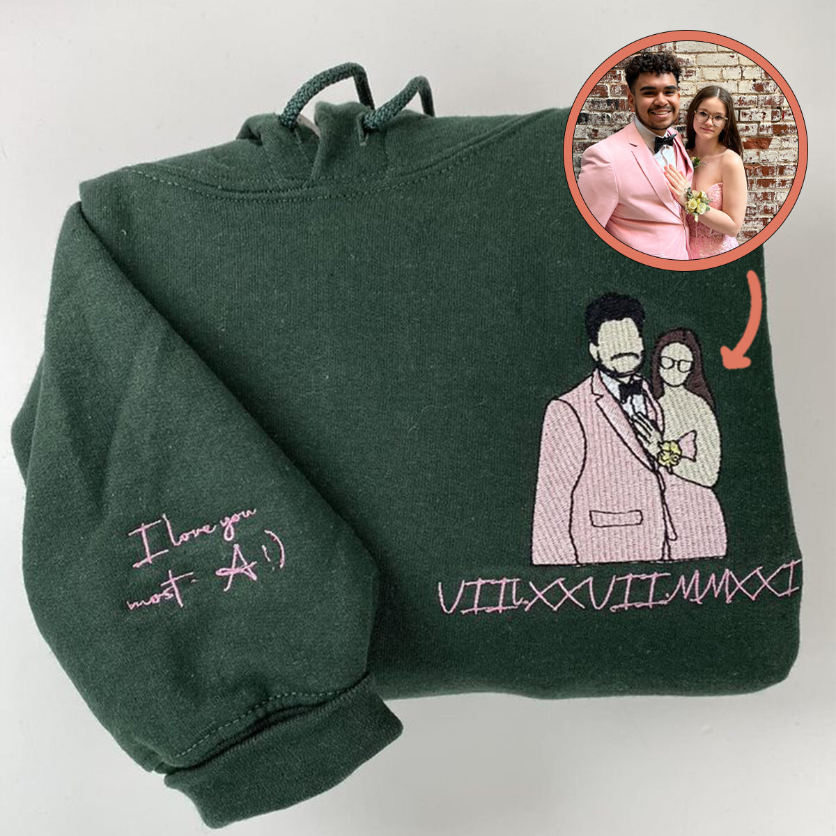 Custom Embroidered Sweatshirt Hoodie with Personalized Photo and Text – Unique Gift for All Occasions