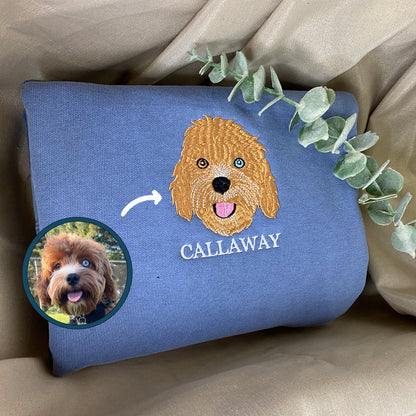 Custom Embroidered Dog Hoodie with Photo and Name – Personalized Full-Color Pet Sweatshirt Gift