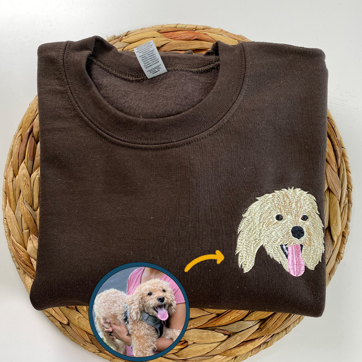 Custom Embroidered Dog Hoodie with Photo and Name – Personalized Full-Color Pet Sweatshirt Gift