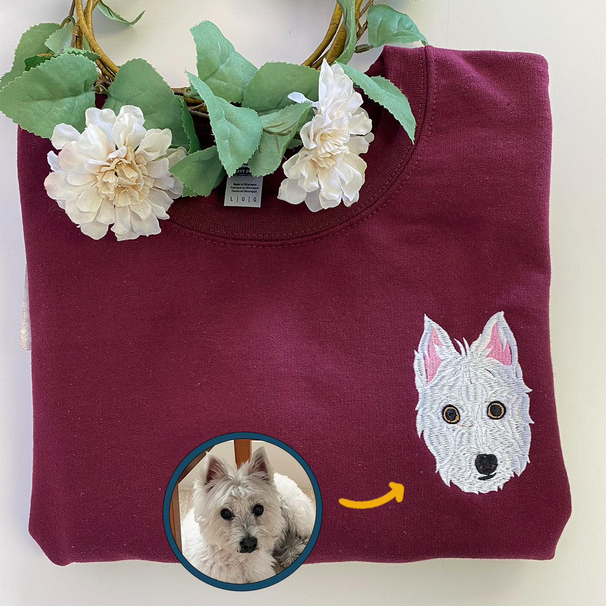 Custom Embroidered Dog Hoodie with Photo and Name – Personalized Full-Color Pet Sweatshirt Gift