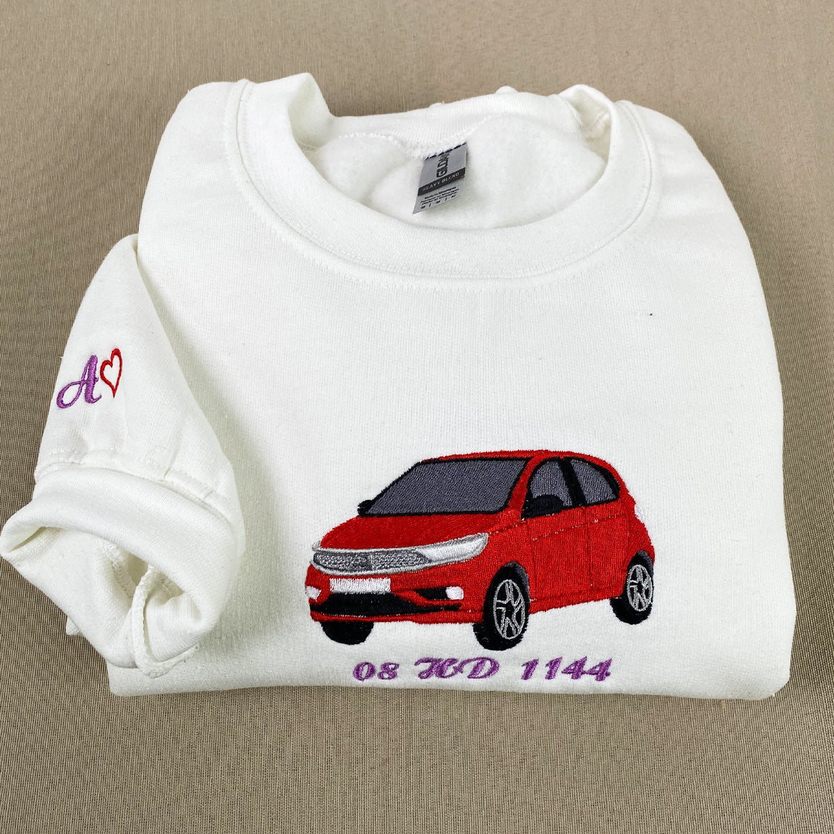 Custom Embroidered Full-Color Trucker Sweatshirt Hoodie from Your Photo with Initials on Sleeve