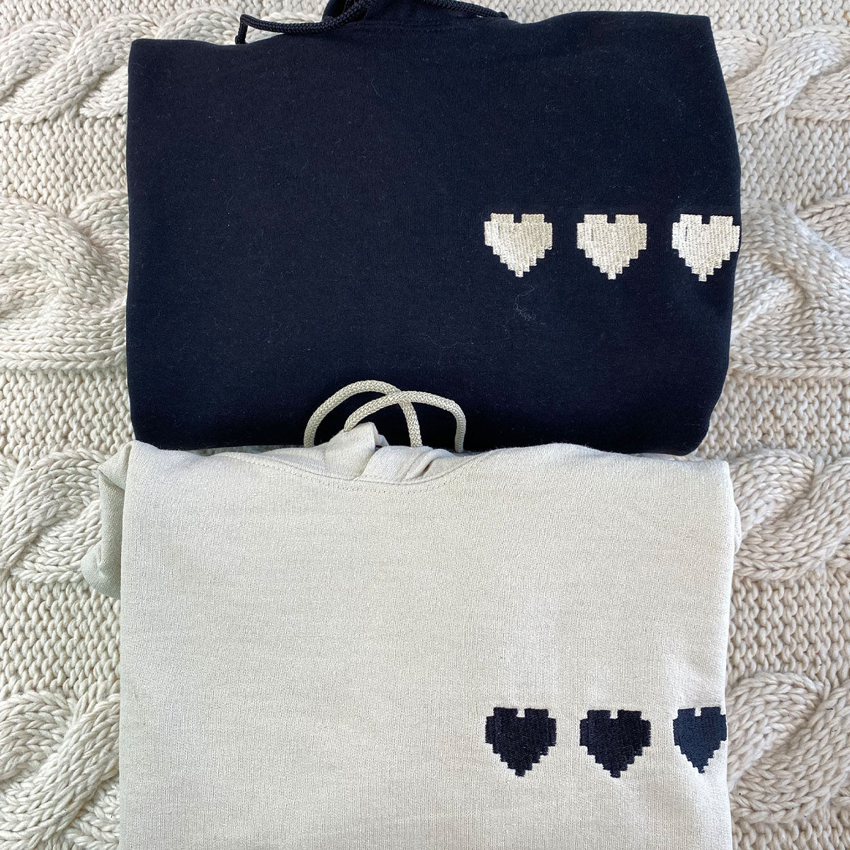 Custom Embroidered Gamer Pixel Hearts with Initial on Sleeve, Cute Gift for Couple