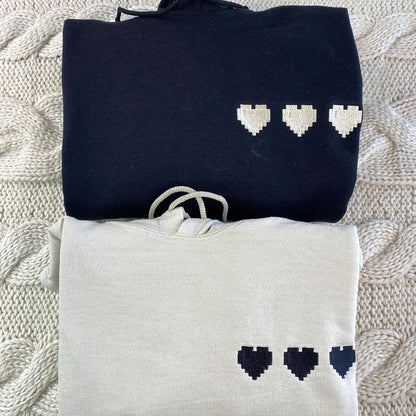 Custom Embroidered Gamer Pixel Hearts with Initial on Sleeve, Cute Gift for Couple