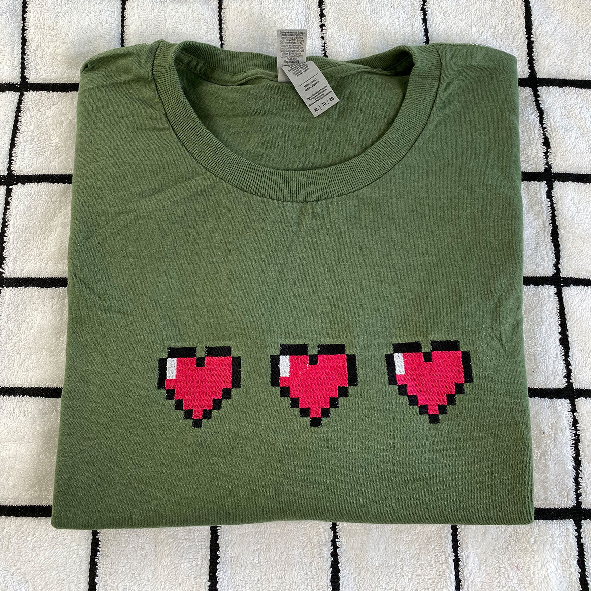 Custom Embroidered Gamer Pixel Hearts with Initial on Sleeve, Cute Gift for Couple