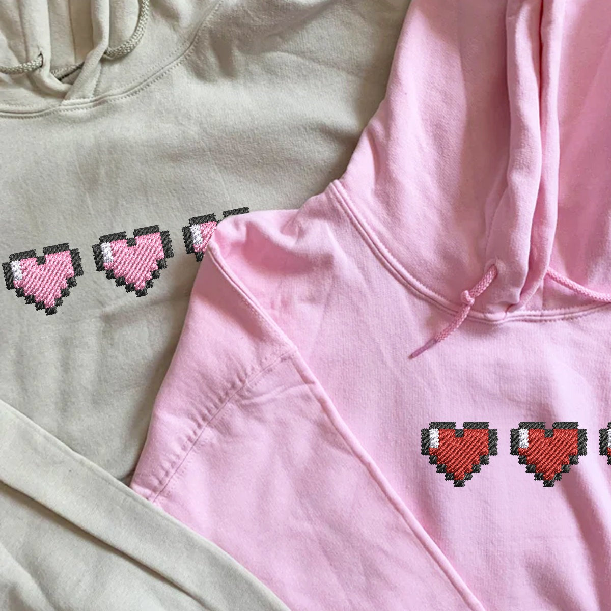 Custom Embroidered Gamer Pixel Hearts with Initial on Sleeve, Cute Gift for Couple