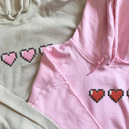 Custom Embroidered Gamer Pixel Hearts with Initial on Sleeve, Cute Gift for Couple