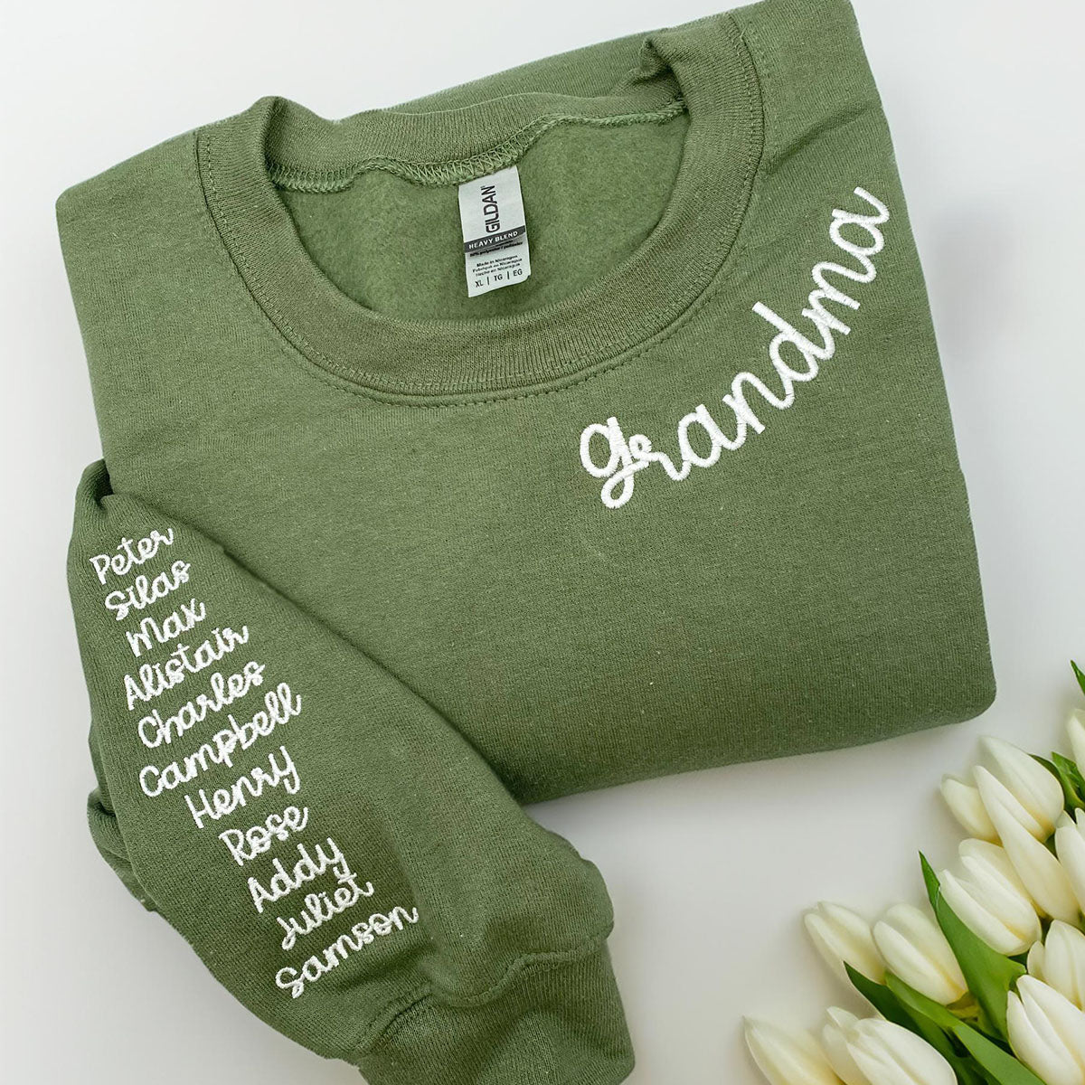 Custom Embroidered Gigi Sweatshirts & Hoodies - Personalized Crewneck with Grandkids Name on Sleeve