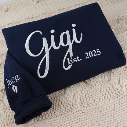 Custom Embroidered Gigi Sweatshirt or Hoodie with EST Year – Personalized Gift for Grandmothers
