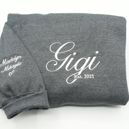 Custom Embroidered Gigi Sweatshirt or Hoodie with EST Year – Personalized Gift for Grandmothers