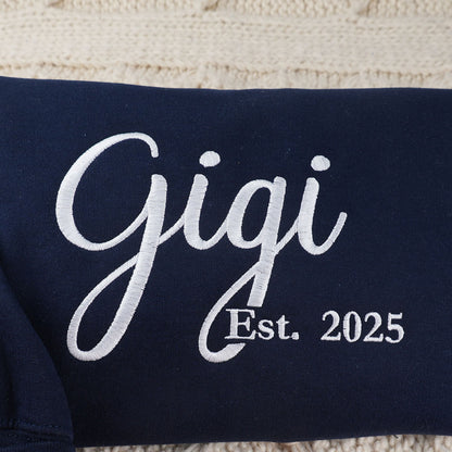 Custom Embroidered Gigi Sweatshirt or Hoodie with EST Year – Personalized Gift for Grandmothers