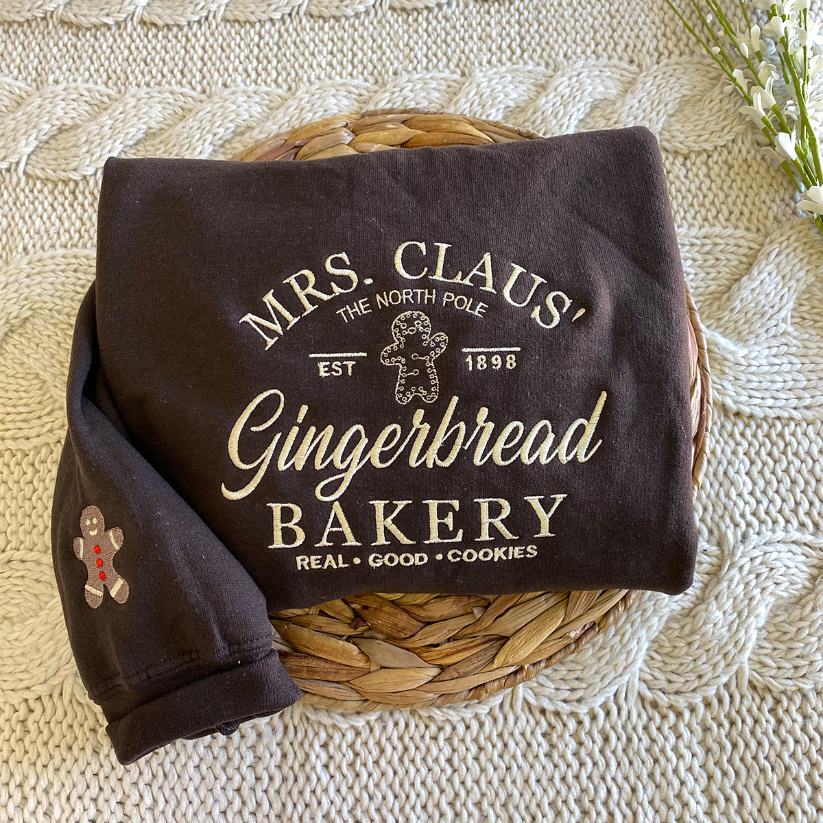 Custom Embroidered Gingerbread Bakery Sweatshirt Hoodie, Heartwarming for Christmas