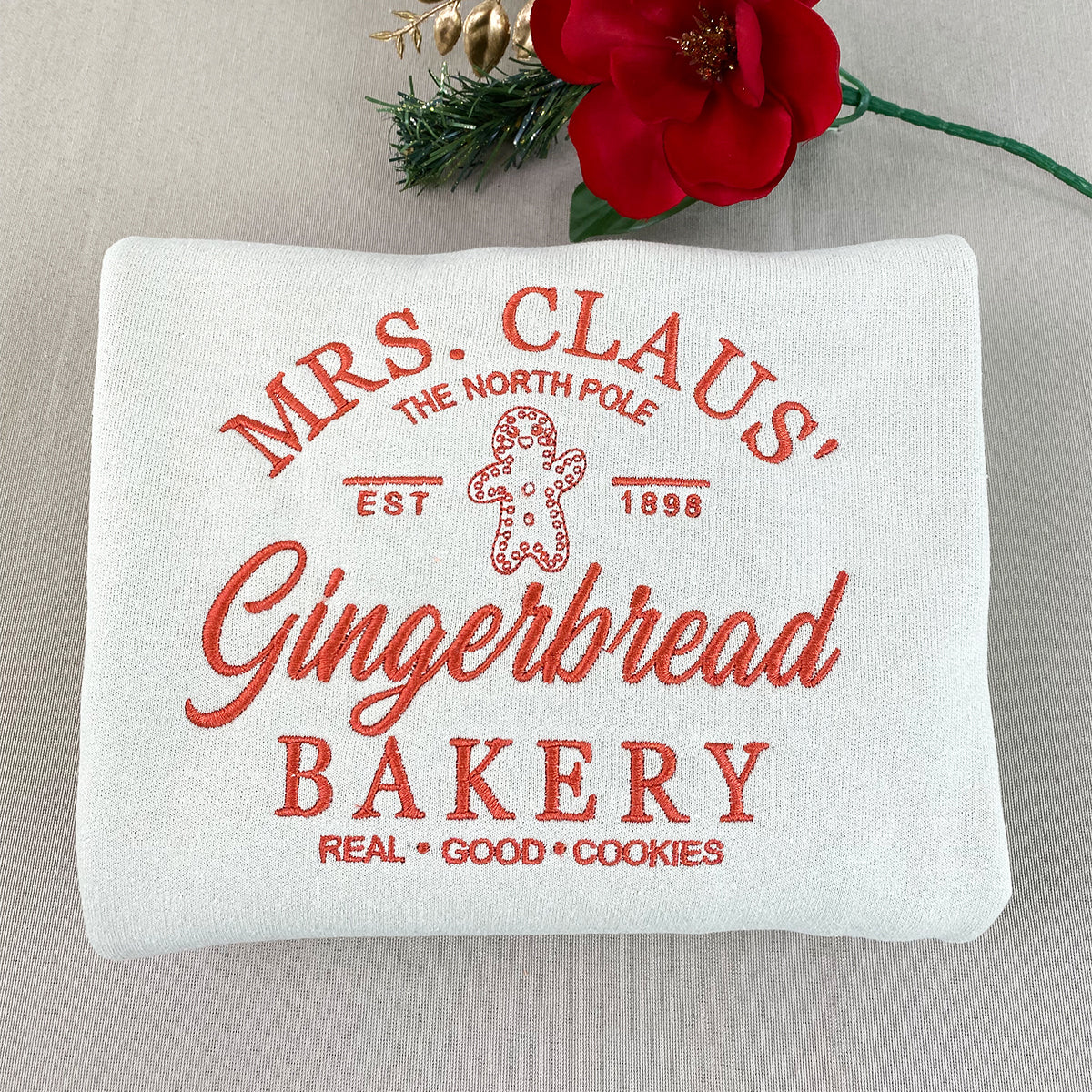 Custom Embroidered Gingerbread Bakery Sweatshirt Hoodie, Heartwarming for Christmas