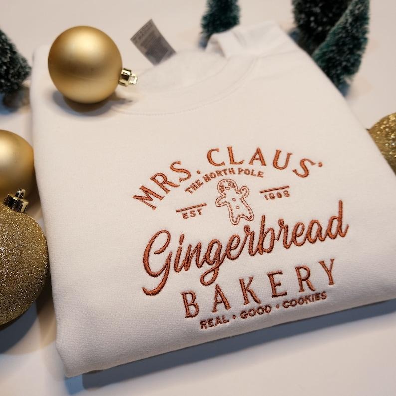 Custom Embroidered Gingerbread Bakery Sweatshirt Hoodie, Heartwarming for Christmas