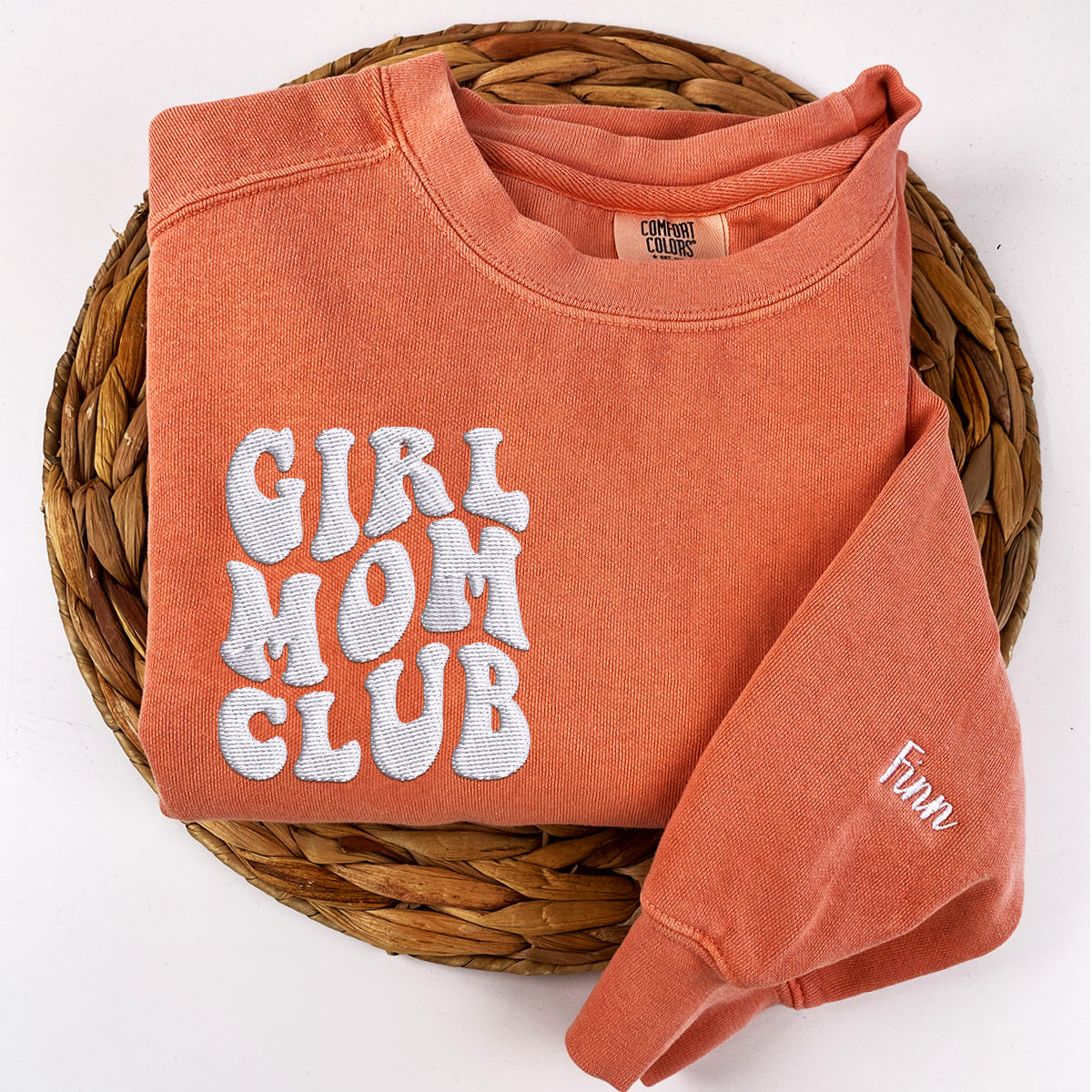 Custom Embroidered Girl Mom Club Sweatshirt with Kids Names on Sleeve