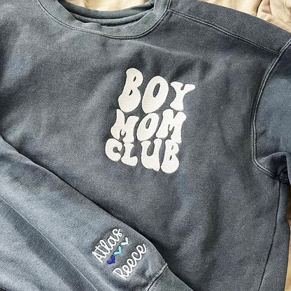 Custom Embroidered Girl Mom Club Sweatshirt with Kids Names on Sleeve