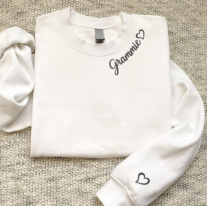 Custom Embroidered Grammie Sweatshirt Hoodie with Grandson Names on Sleeve, Unique Gift for Grandma