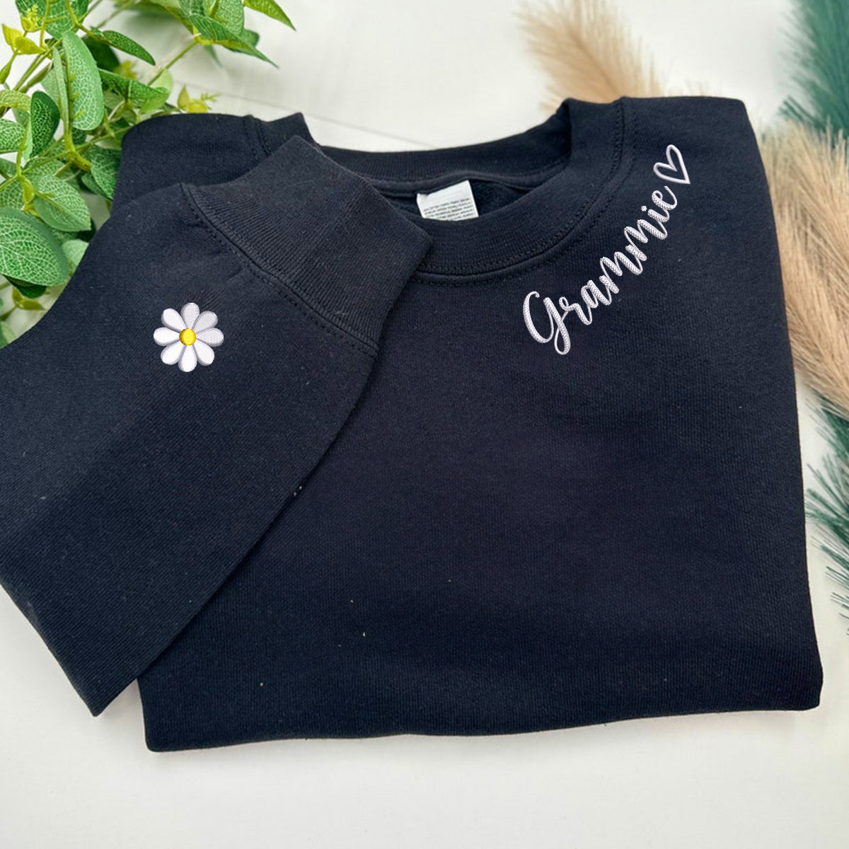 Custom Embroidered Grammie Sweatshirt Hoodie with Grandson Names on Sleeve, Unique Gift for Grandma