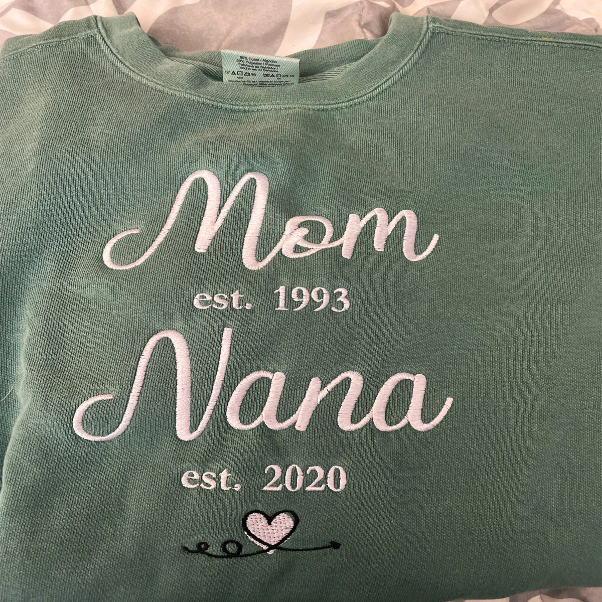 Custom Embroidered Grandma Est Sweatshirt with Kid's Name on Sleeve