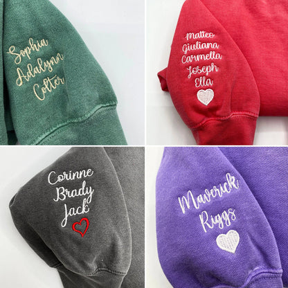 Custom Embroidered Grandma Est Sweatshirt with Kid's Name on Sleeve