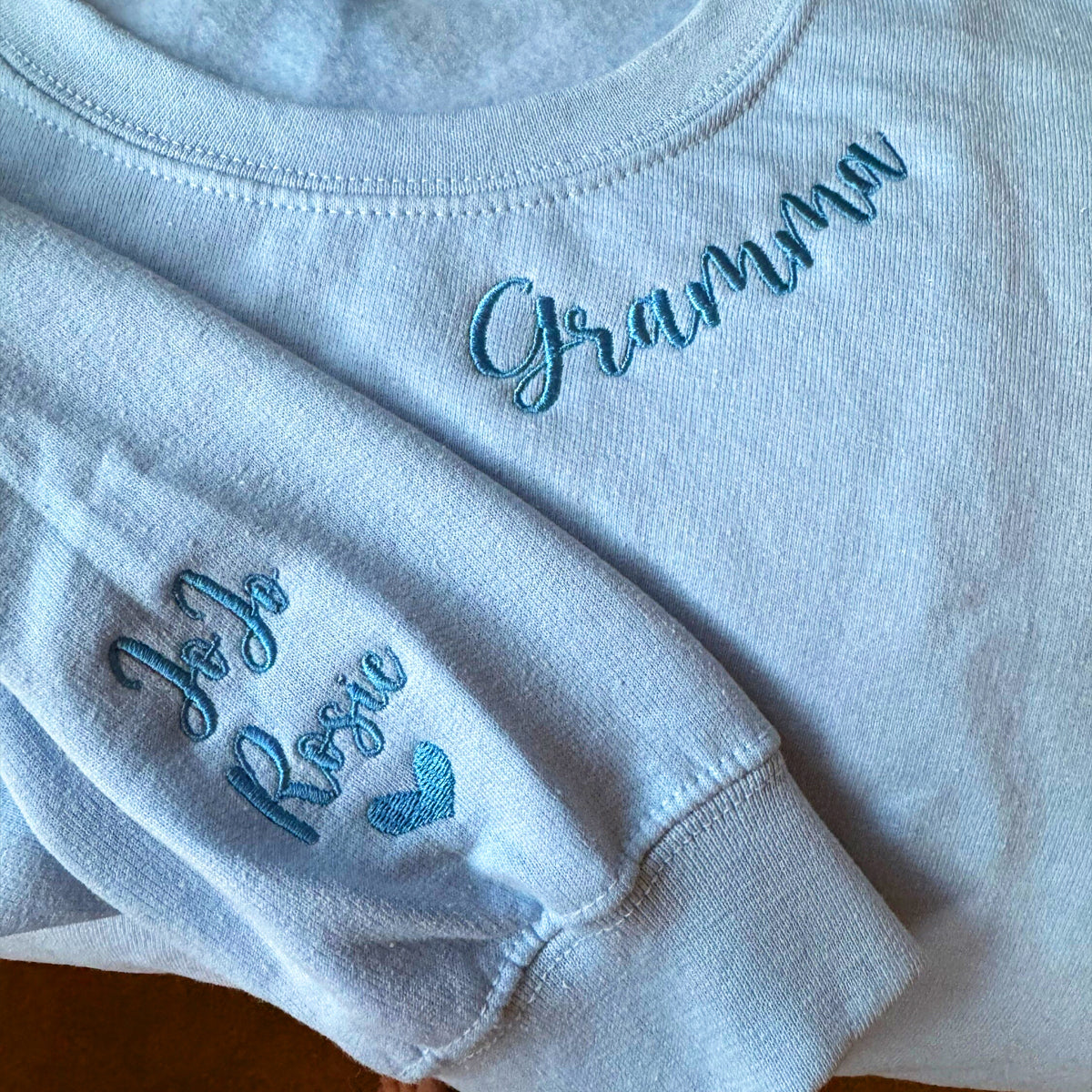 Custom Embroidered Grandma Sweatshirt Hoodie with Kid's Name on Sleeve