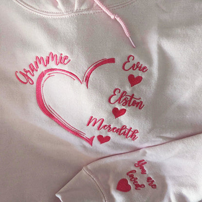 Custom Embroidered Grandmama Heart Sweatshirt Hoodie with Kid's Name