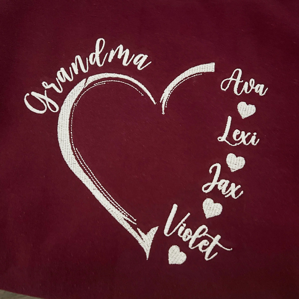 Custom Embroidered Grandmama Heart Sweatshirt Hoodie with Kid's Name