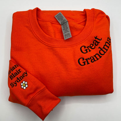 Custom Embroidered Grandmother Sweatshirt Hoodie with Initial Heart on Sleeve, Unique Gift for Grandma