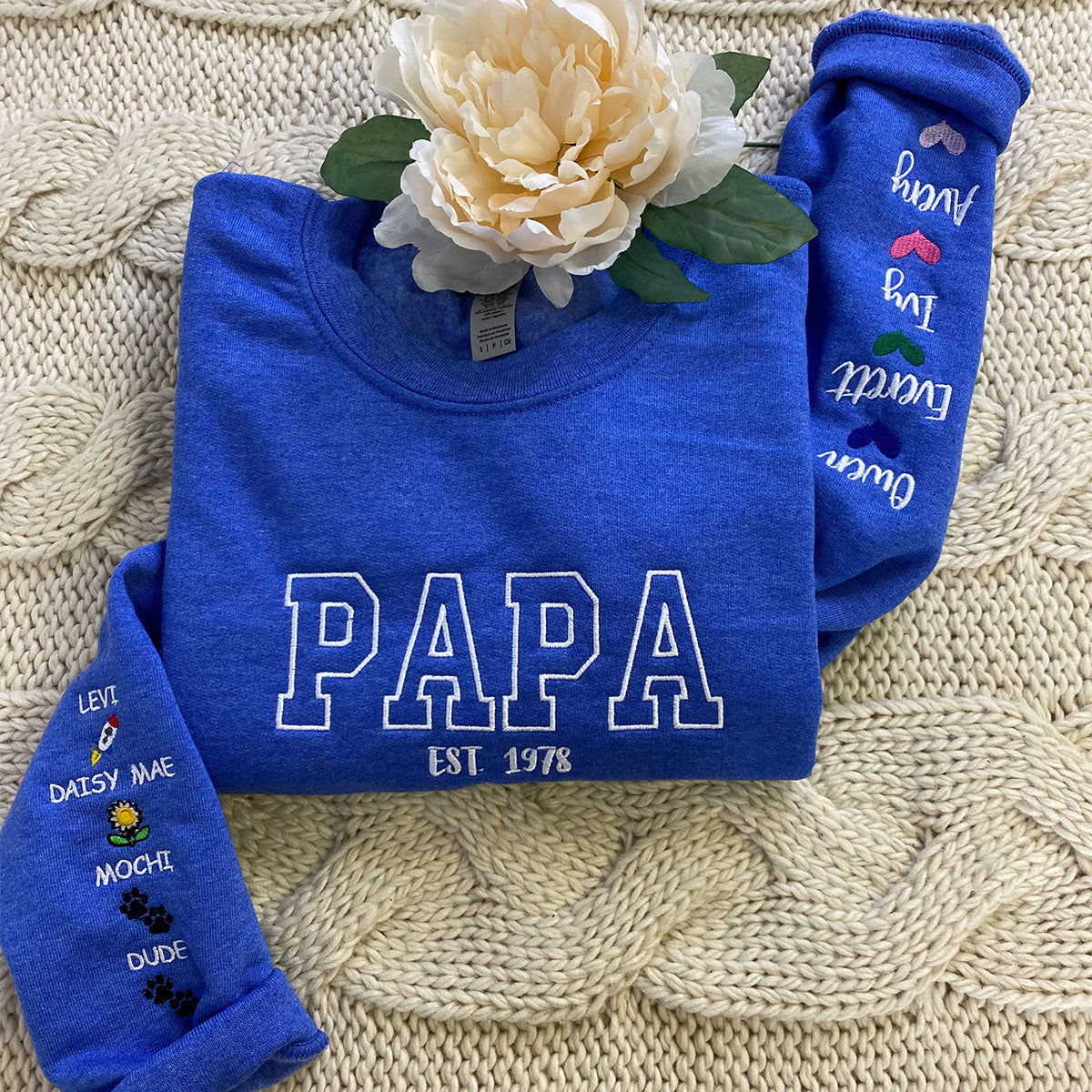 Custom Embroidered Grandpa Sweatshirt Hoodie with Kid Names, Best Gift for Father's Day