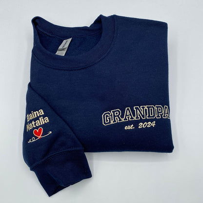 Custom Embroidered Grandpa Sweatshirt Hoodie with Kid Names, Best Gift for Father's Day