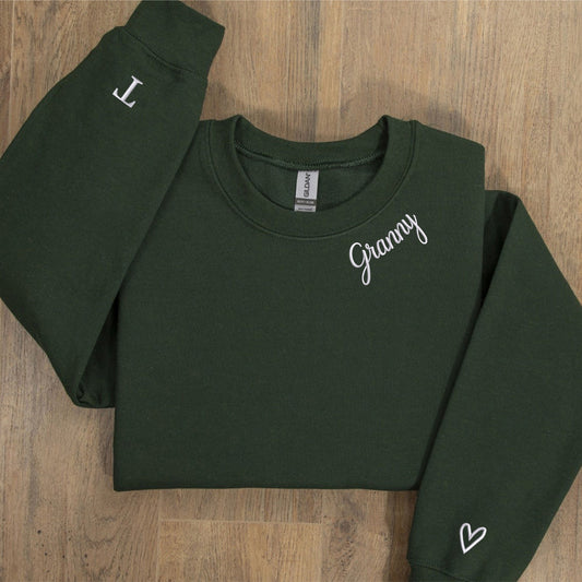 Custom Embroidered Granny Sweatshirt Hoodie with Initial Heart, Mother's Day Gift Ideas for Grandma