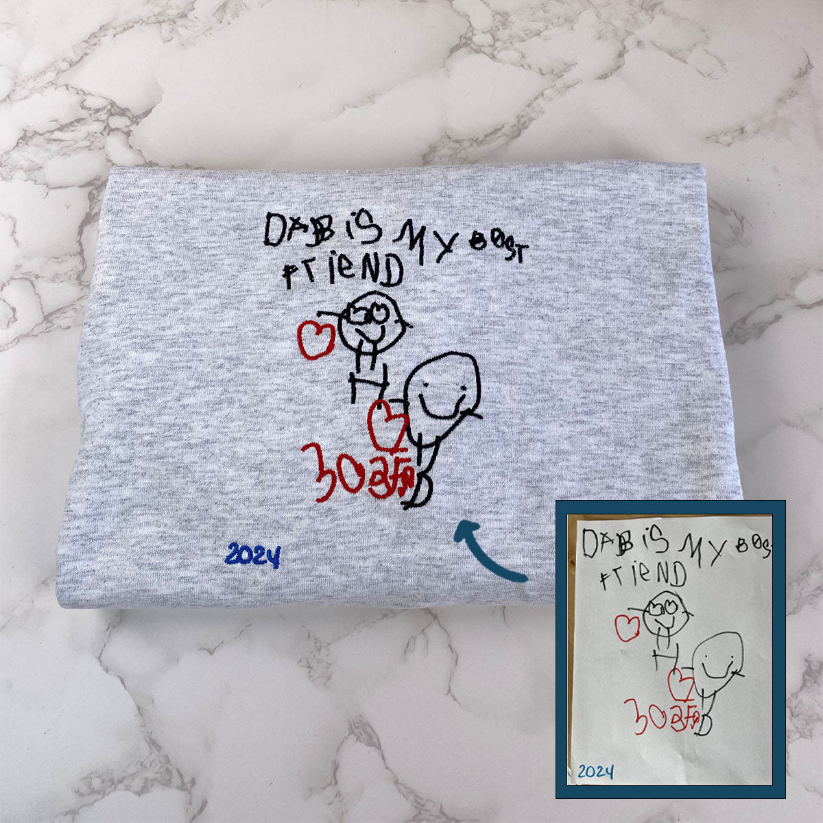 Custom Embroidered Hand Drawing Sweatshirt Hoodie, Save the Memories of Your Child