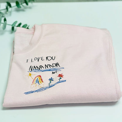 Custom Embroidered Hand Drawing Sweatshirt Hoodie, Save the Memories of Your Child