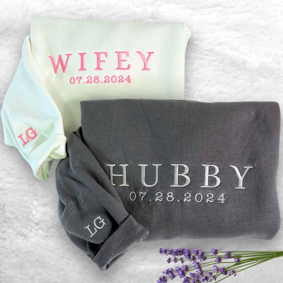 Custom Embroidered Hubby and Wifey Sweatshirt Hoodie, Perfect Gift for Honeymoon