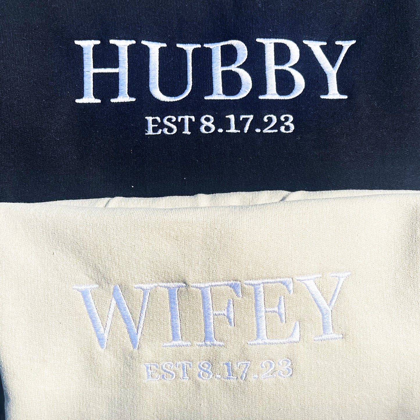 Custom Embroidered Hubby and Wifey Sweatshirt Hoodie, Perfect Gift for Honeymoon