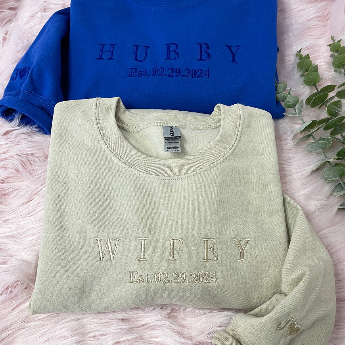 Custom Embroidered Hubby and Wifey Sweatshirt Hoodie, Perfect Gift for Honeymoon