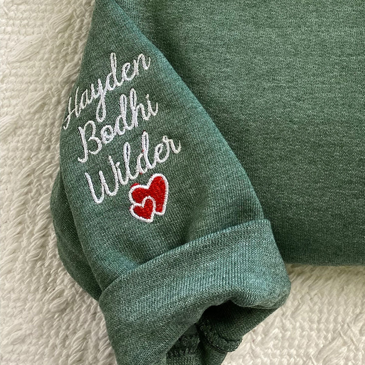 Custom Embroidered Initial Heart Sweatshirt Hoodie on Sleeves, Special Gift for First Date