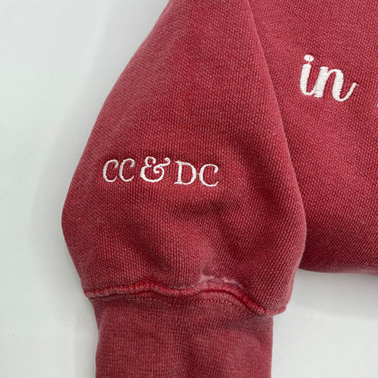 Custom Embroidered Initial Heart Sweatshirt Hoodie on Sleeves, Special Gift for First Date