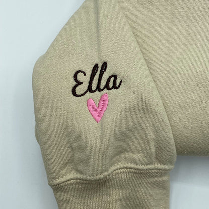 Custom Embroidered Initial Heart Sweatshirt Hoodie on Sleeves, Special Gift for First Date