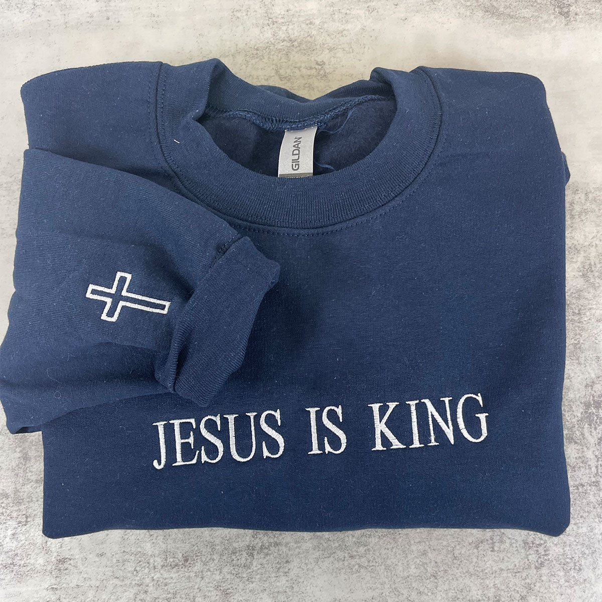 Custom Embroidered Jesus is King Sweatshirt Hoodie with Custom Icon on Sleeve