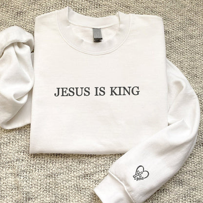 Custom Embroidered Jesus is King Sweatshirt Hoodie with Custom Icon on Sleeve