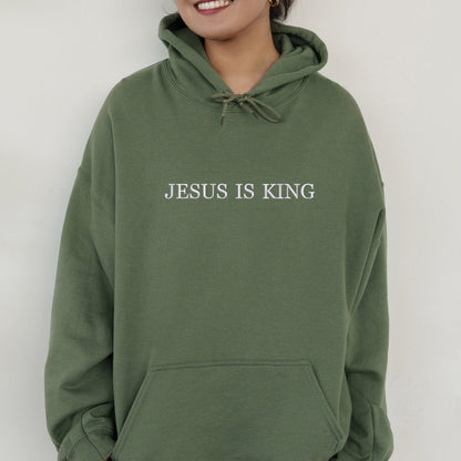 Custom Embroidered Jesus is King Sweatshirt Hoodie with Custom Icon on Sleeve