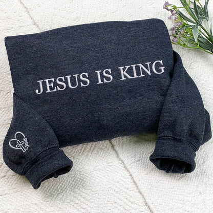 Custom Embroidered Jesus is King Sweatshirt Hoodie with Custom Icon on Sleeve