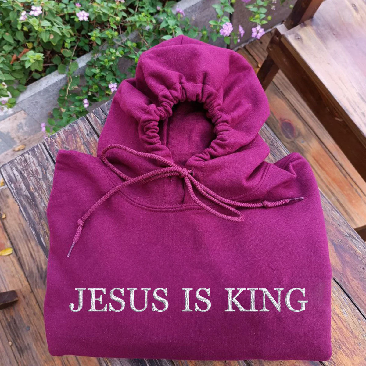 Custom Embroidered Jesus is King Sweatshirt Hoodie with Custom Icon on Sleeve