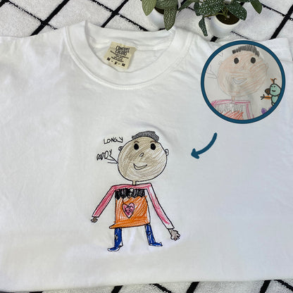 Custom Embroidered Kids Photo Drawing T-shirt, Special Gift for Parent