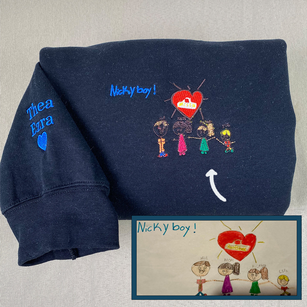 Custom Embroidered Kids Photo Drawing T-shirt, Special Gift for Parent