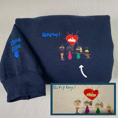 Custom Embroidered Kids Photo Drawing Sweatshirt, Special Gift for Parent