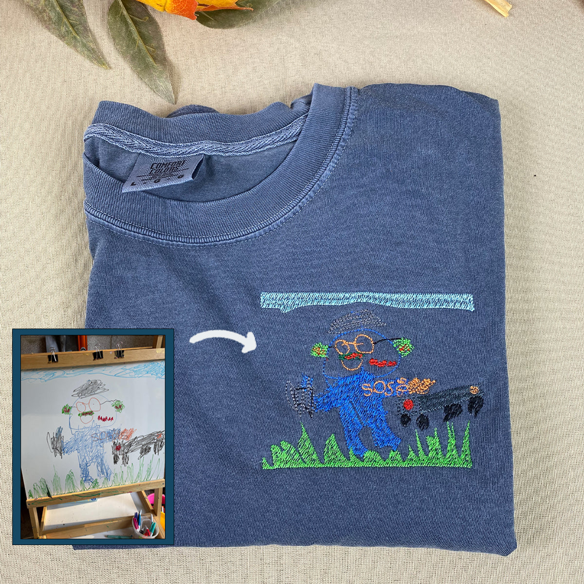 Custom Embroidered Kids Photo Drawing Sweatshirt, Special Gift for Parent