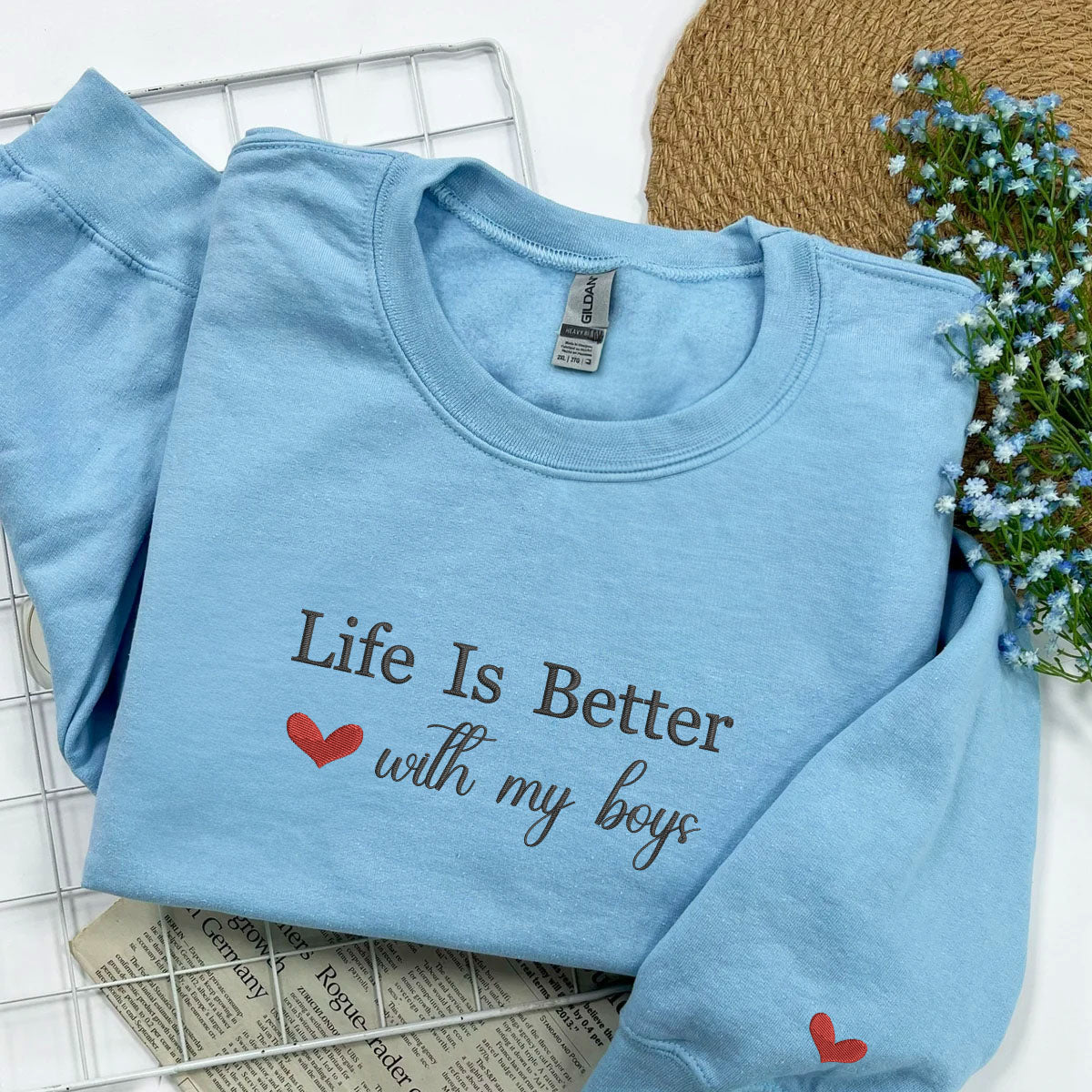 Custom Embroidered Life is Better with My Boys Sweatshirt Hoodie